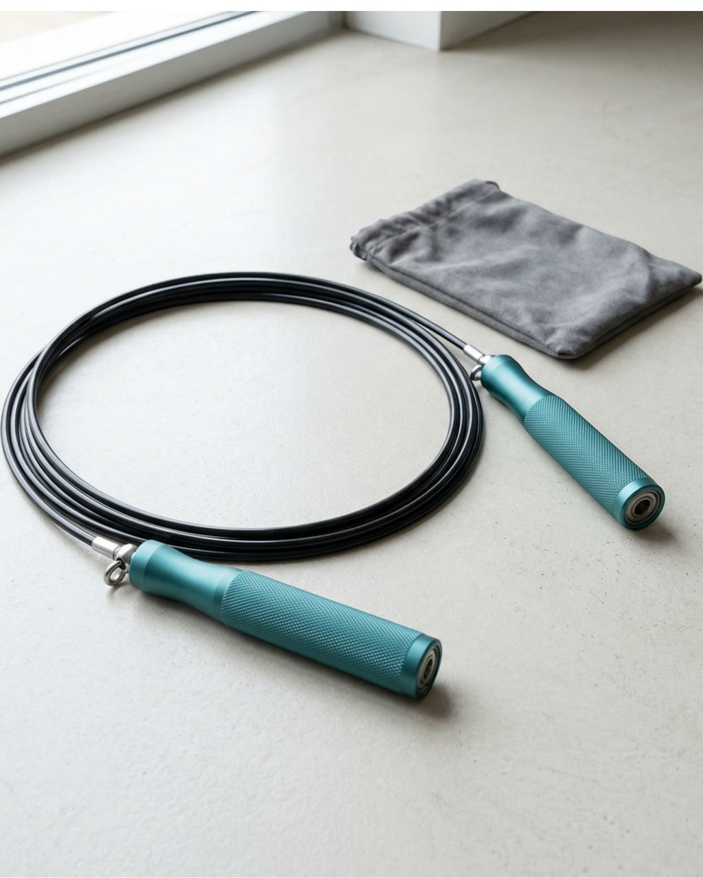 Jndwkv Dual Bearing Steel Cable Speed Jump Rope 3 m Teal - Lifestyle view